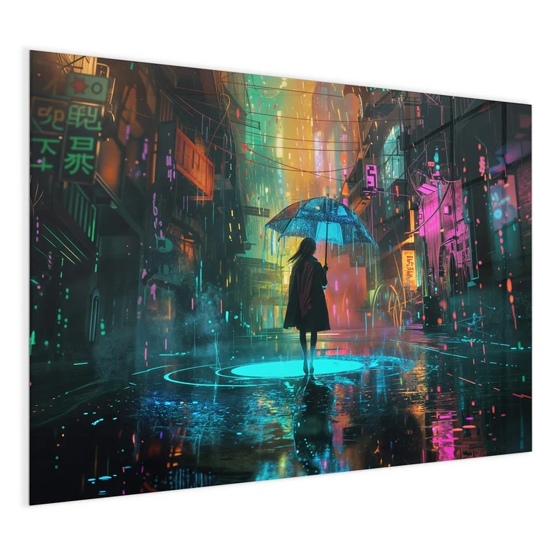 Magnettafel - Frau im Neonregen