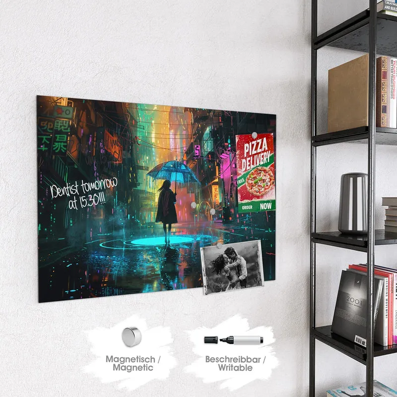 Magnettafel - Frau im Neonregen