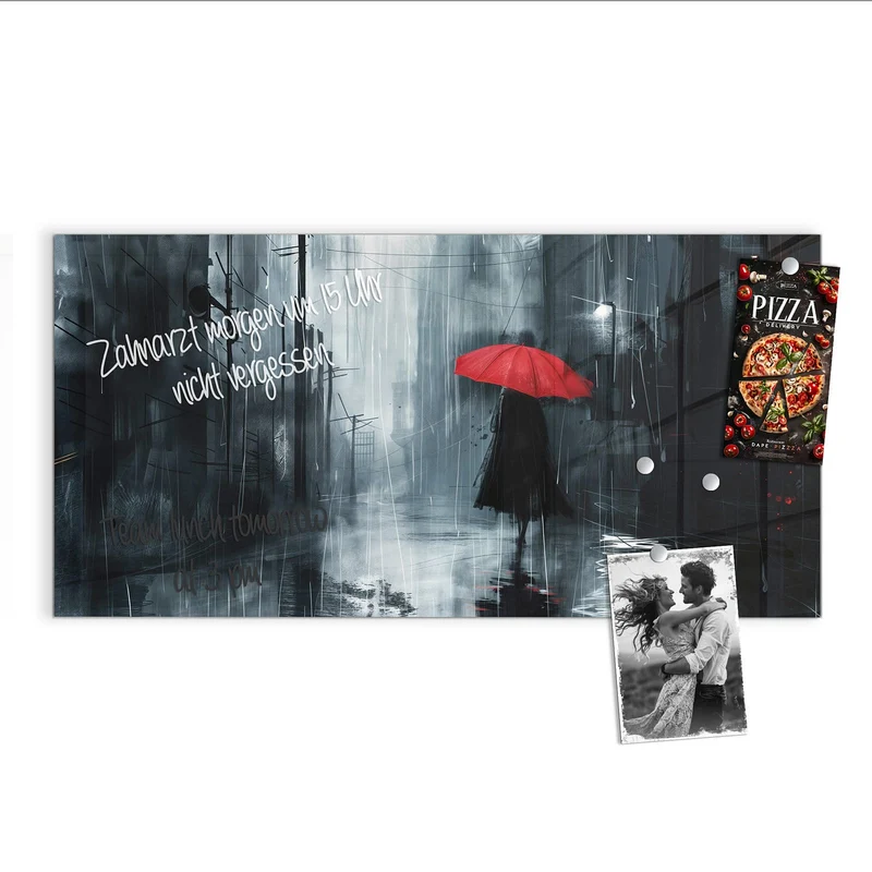 Magnettafel - Roter Schirm im Regen