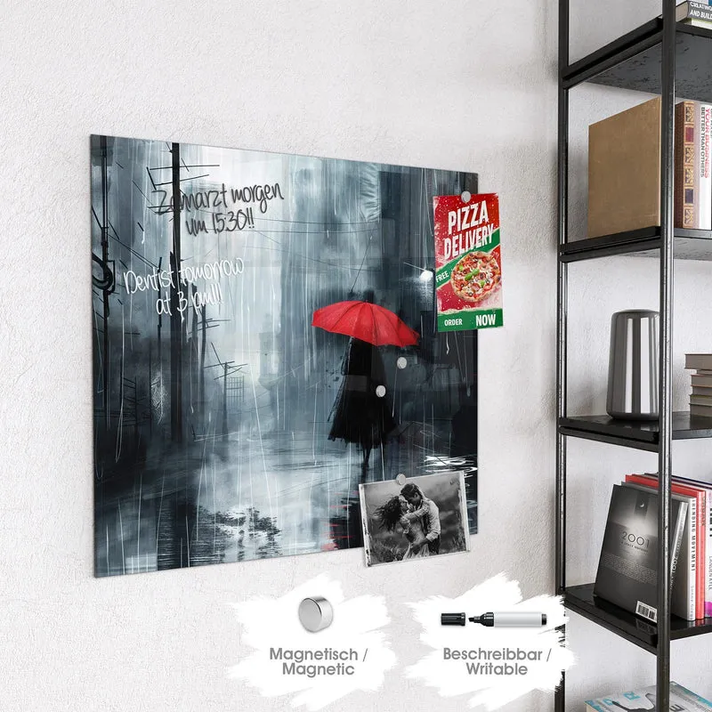 Magnettafel - Roter Schirm im Regen