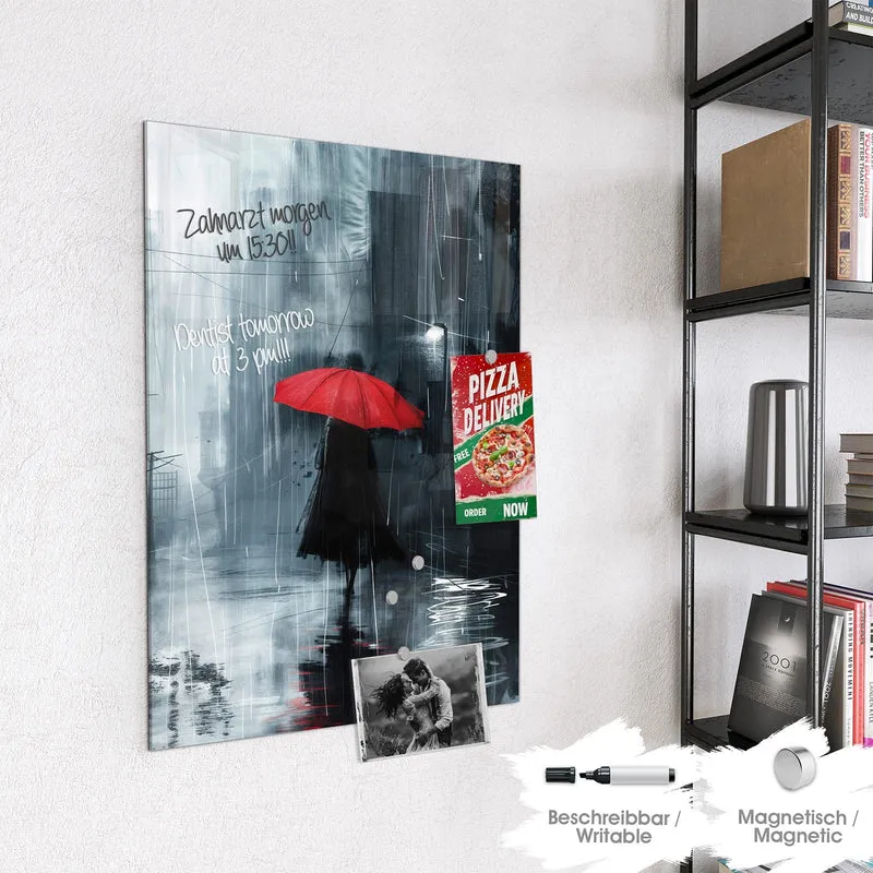 Magnettafel - Roter Schirm im Regen