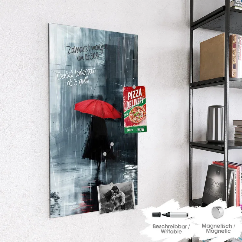 Magnettafel - Roter Schirm im Regen