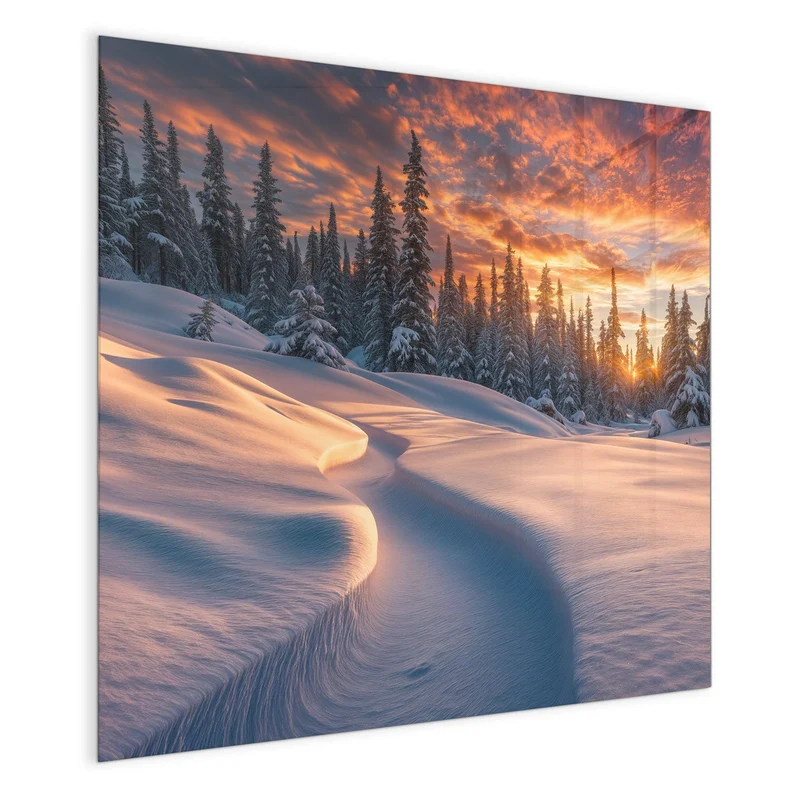 Magnettafel - Roter Himmel über Schnee