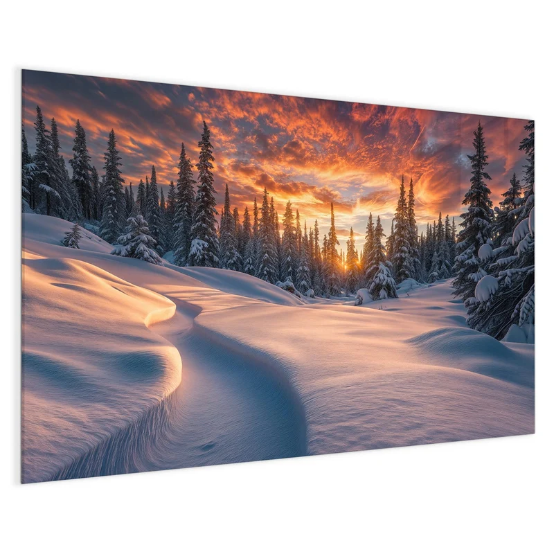 Magnettafel - Roter Himmel über Schnee
