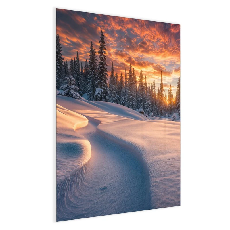 Magnettafel - Roter Himmel über Schnee