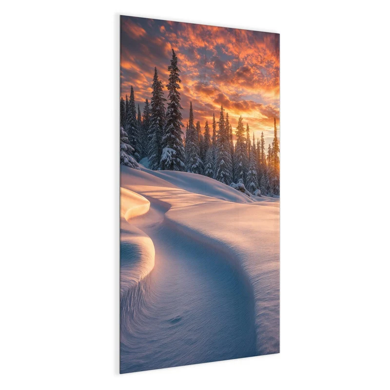Magnettafel - Roter Himmel über Schnee