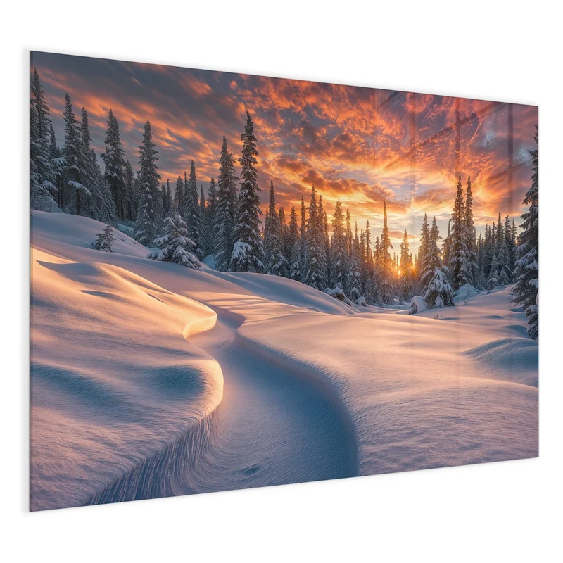 Magnettafel - Roter Himmel über Schnee