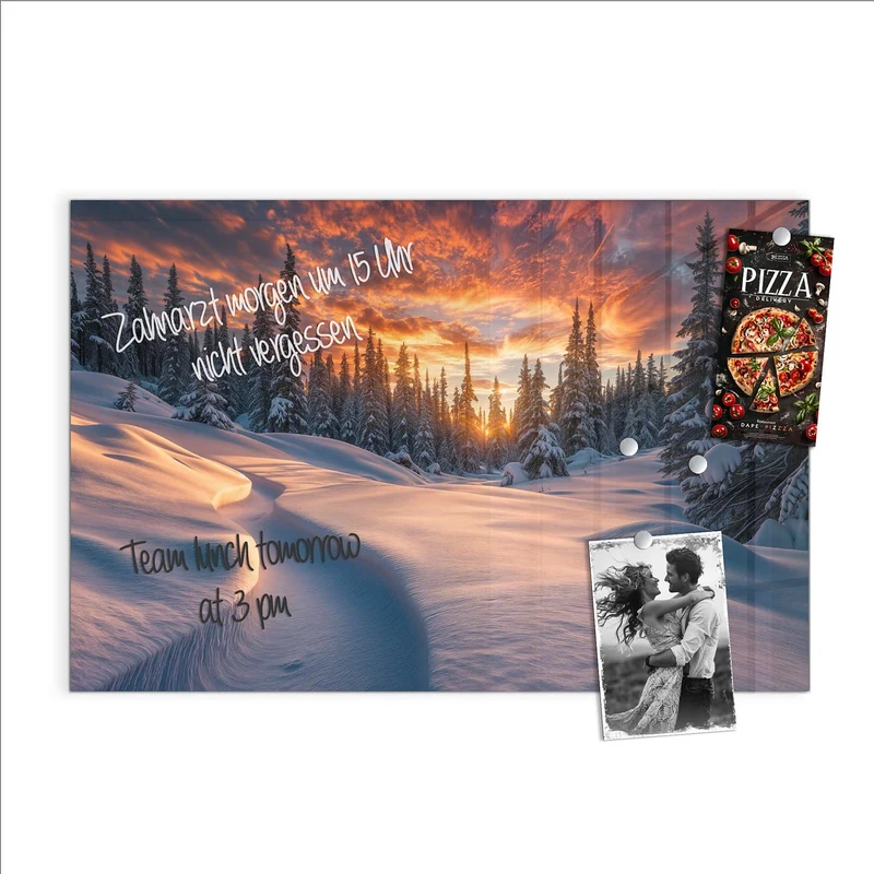 Magnettafel - Roter Himmel über Schnee