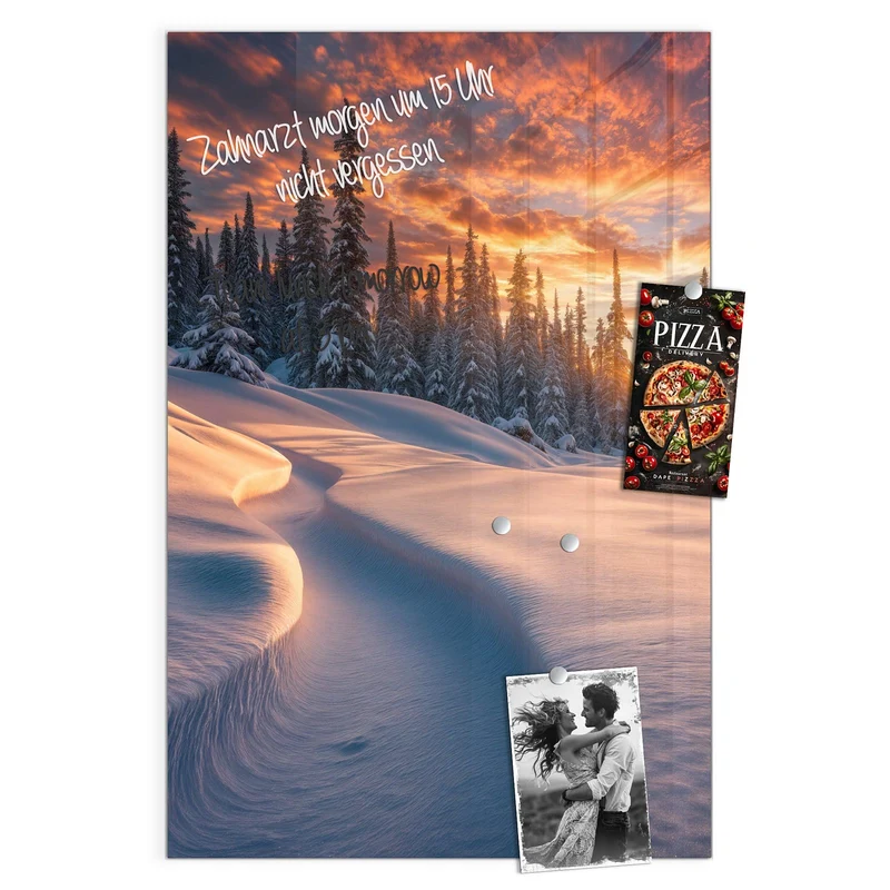 Magnettafel - Roter Himmel über Schnee