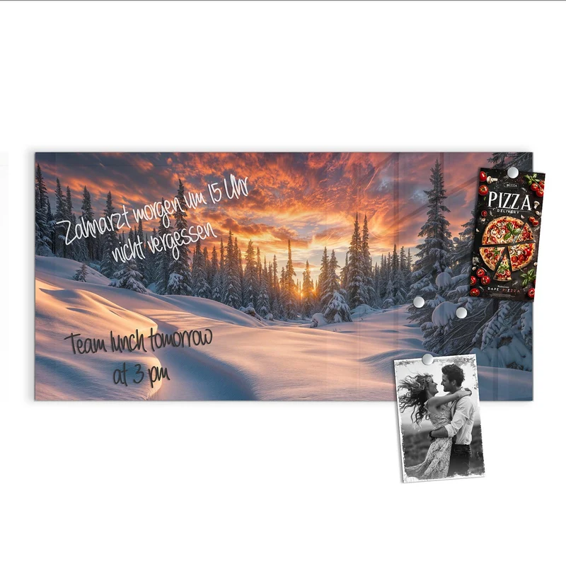 Magnettafel - Roter Himmel über Schnee