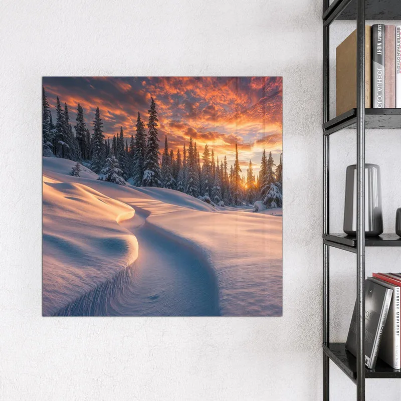 Magnettafel - Roter Himmel über Schnee