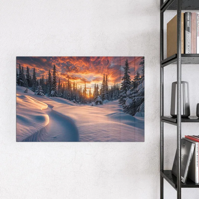 Magnettafel - Roter Himmel über Schnee