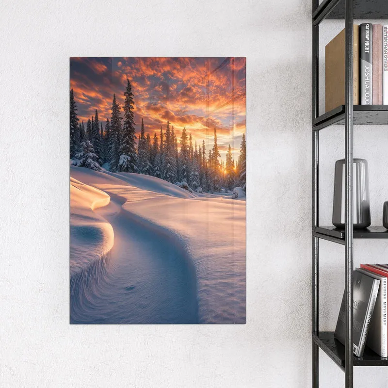 Magnettafel - Roter Himmel über Schnee