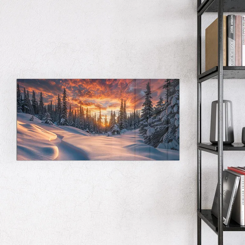 Magnettafel - Roter Himmel über Schnee