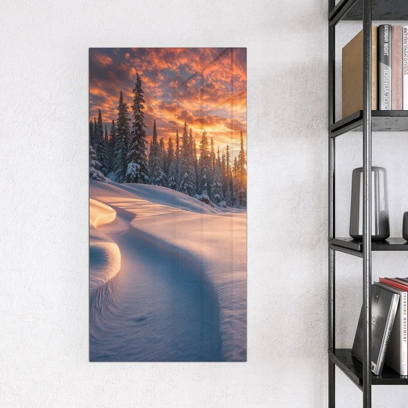 Magnettafel - Roter Himmel über Schnee