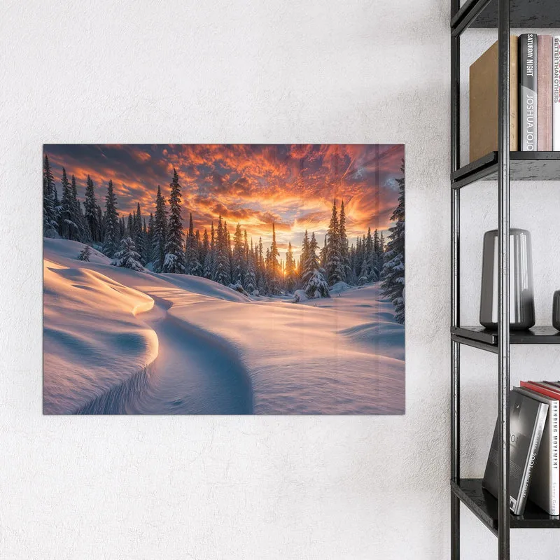 Magnettafel - Roter Himmel über Schnee