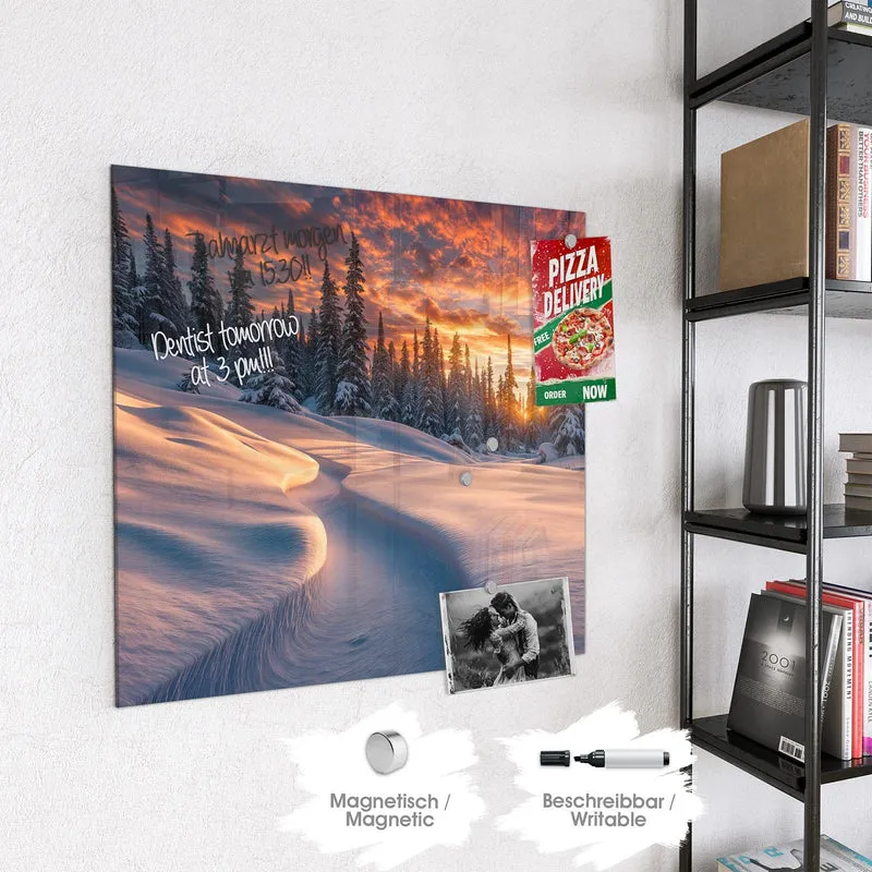 Magnettafel - Roter Himmel über Schnee