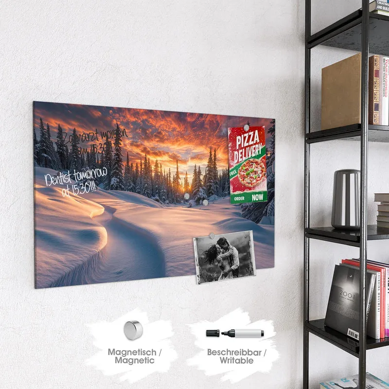 Magnettafel - Roter Himmel über Schnee