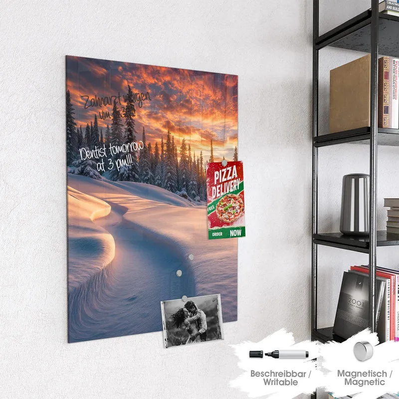 Magnettafel - Roter Himmel über Schnee