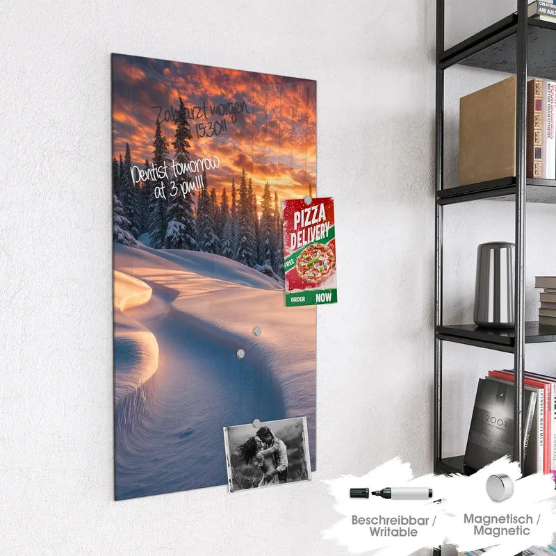 Magnettafel - Roter Himmel über Schnee