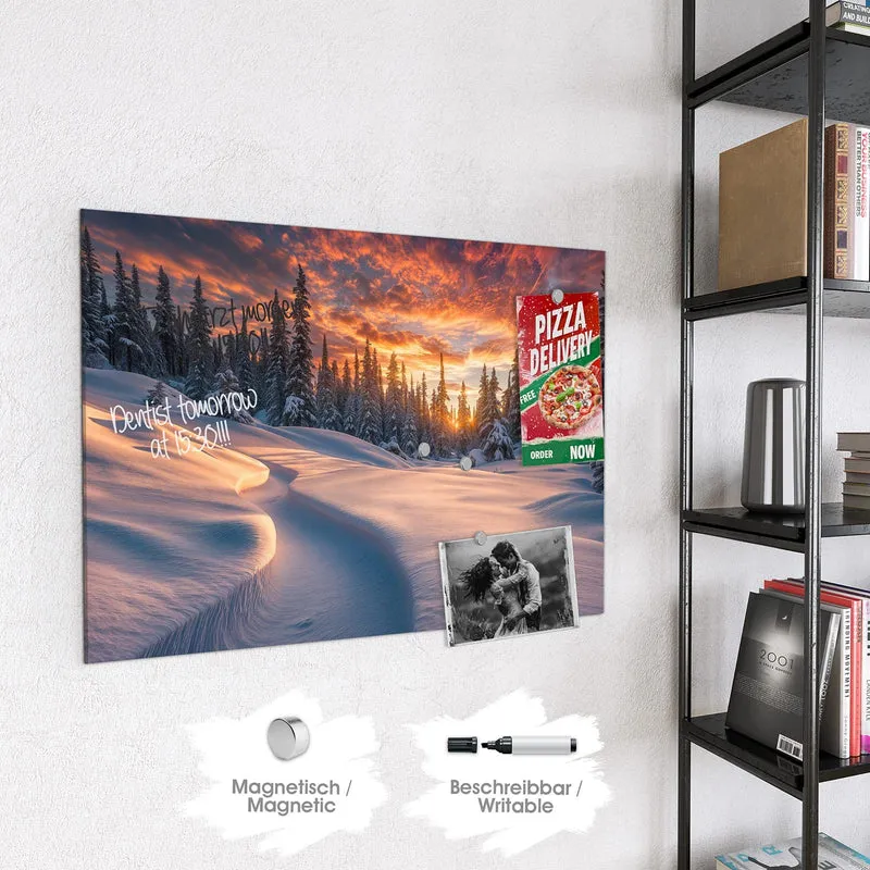 Magnettafel - Roter Himmel über Schnee