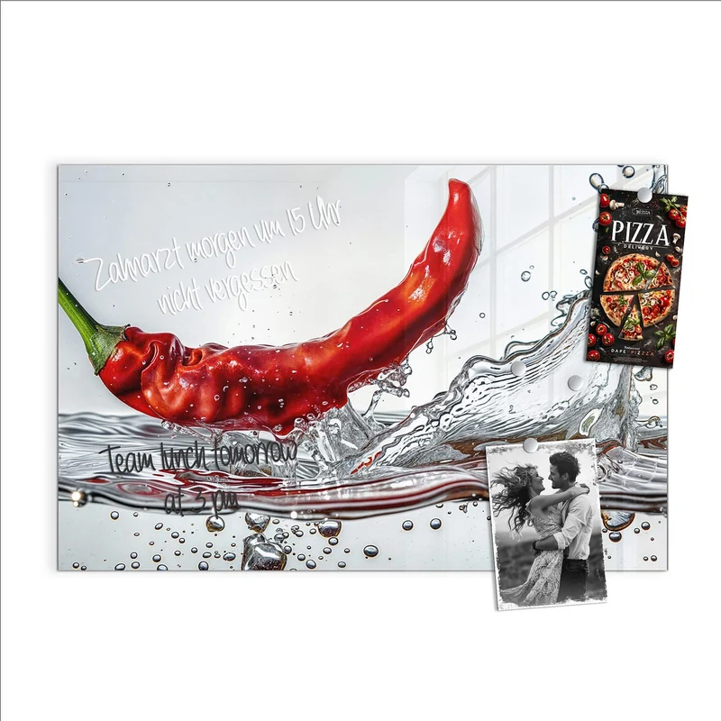 Magnettafel - Chilischote im Spritzer