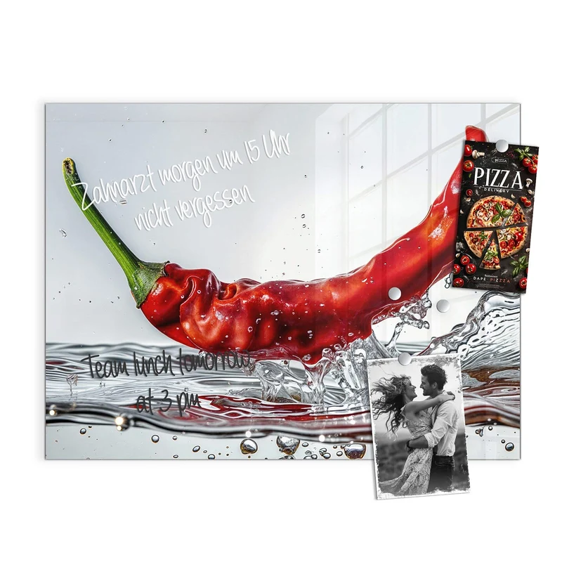 Magnettafel - Chilischote im Spritzer