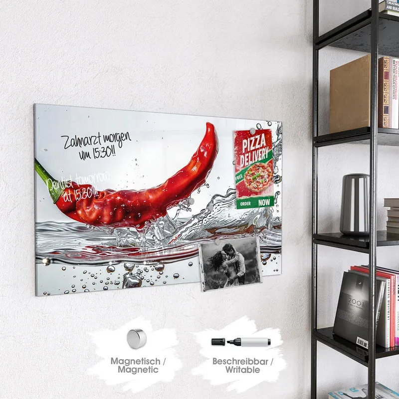 Magnettafel - Chilischote im Spritzer