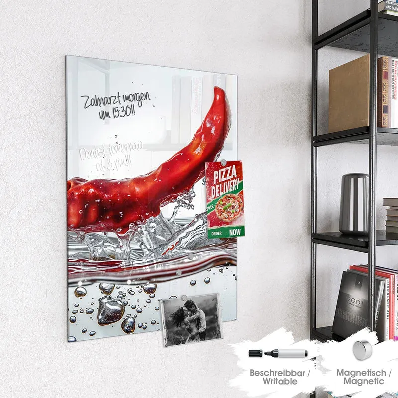Magnettafel - Chilischote im Spritzer