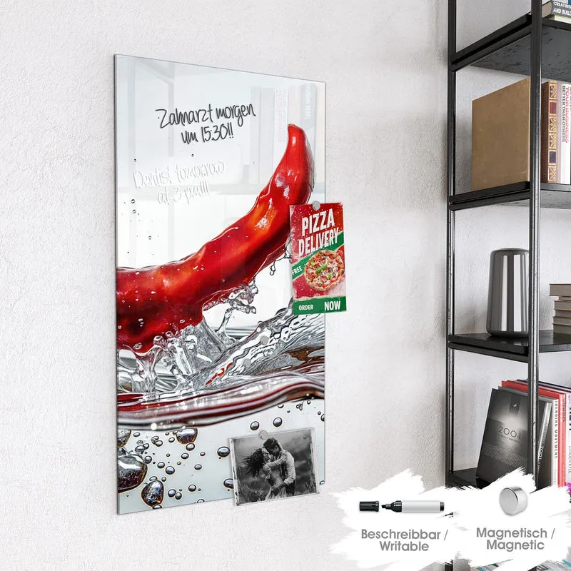 Magnettafel - Chilischote im Spritzer