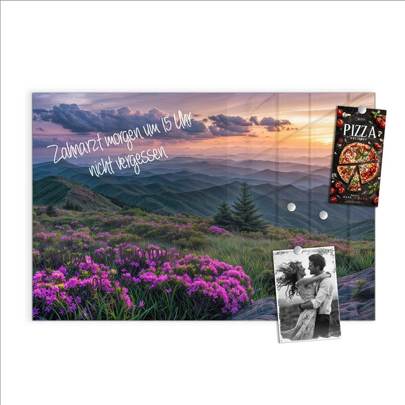 Magnettafel - Blüten vor Bergketten
