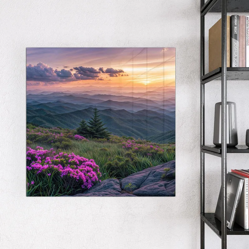 Magnettafel - Blüten vor Bergketten