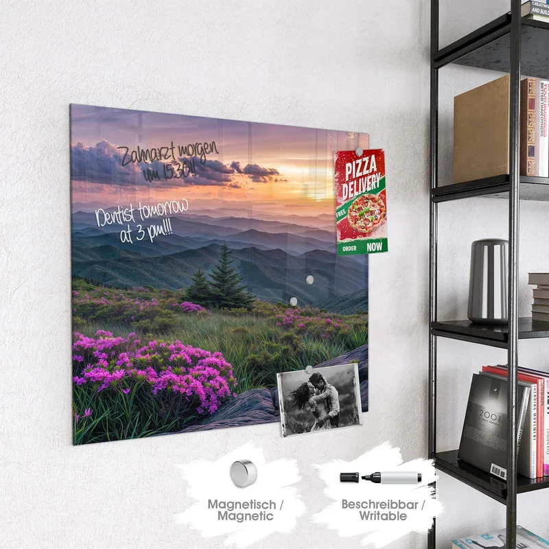 Magnettafel - Blüten vor Bergketten