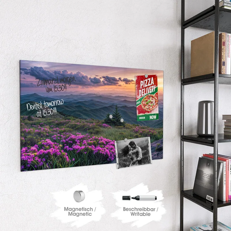 Magnettafel - Blüten vor Bergketten