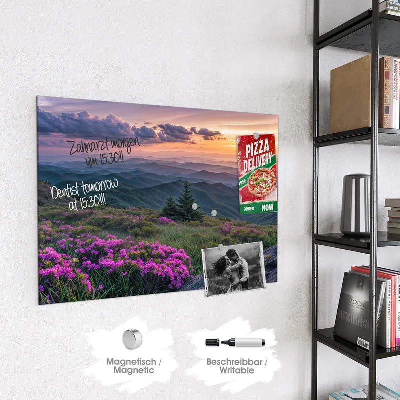 Magnettafel - Blüten vor Bergketten