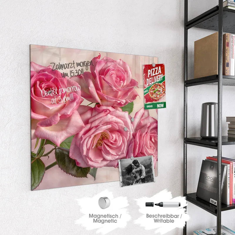 Magnettafel - Rosa Rosenblüten