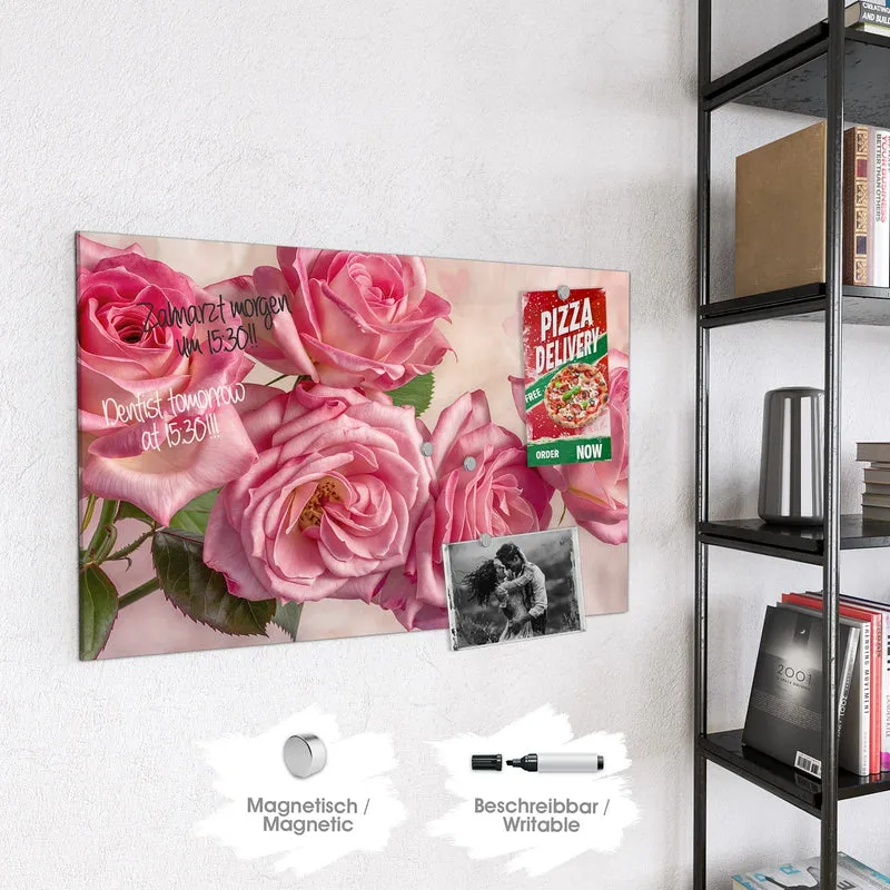 Magnettafel - Rosa Rosenblüten