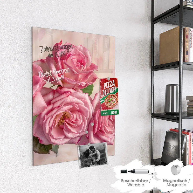 Magnettafel - Rosa Rosenblüten