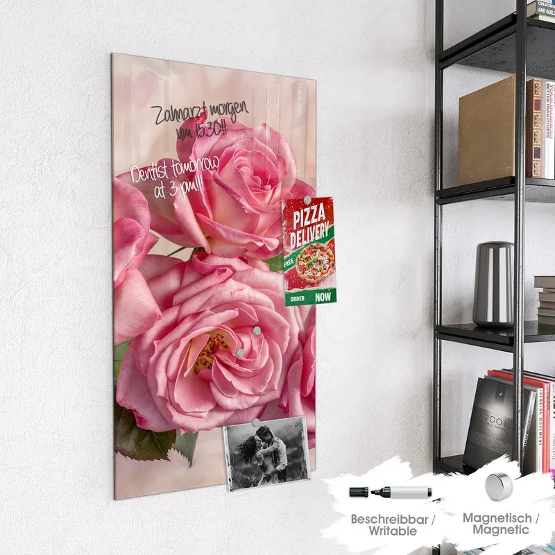 Magnettafel - Rosa Rosenblüten