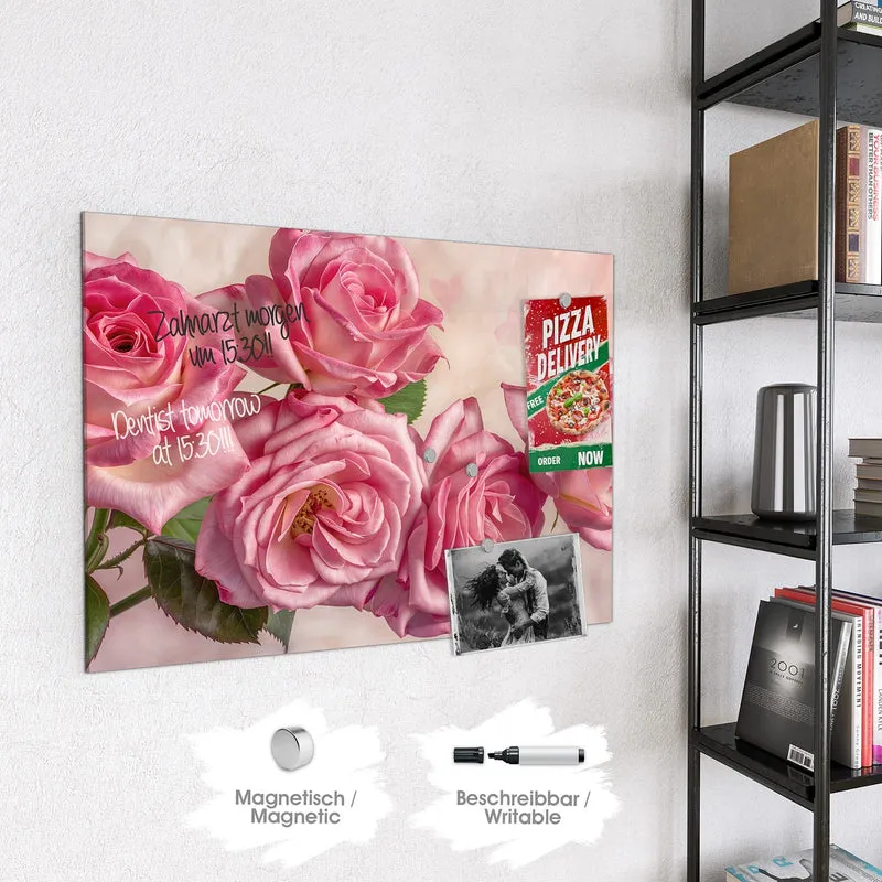 Magnettafel - Rosa Rosenblüten
