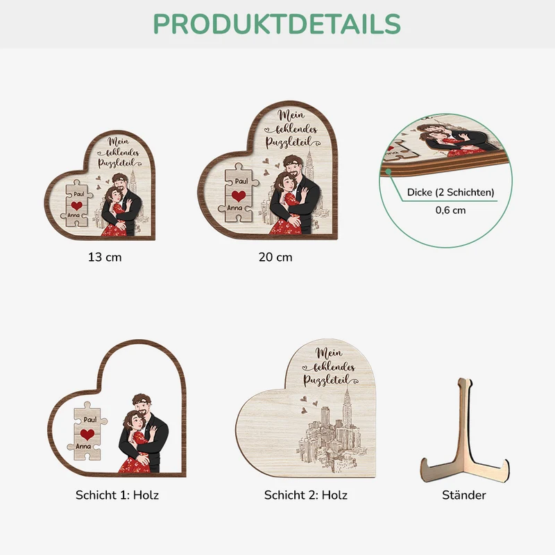 Mein Fehlendes Puzzleteil - Personalisiertes Geschenk | Holztafel Paar