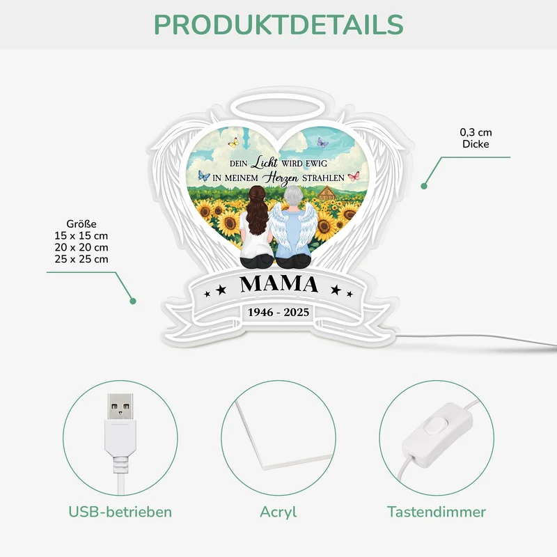 Dein Licht Wird Ewig In Meinem Herzen Strahlen - Personalisiertes Erinnerungen Geschenk | Lightbox Mama