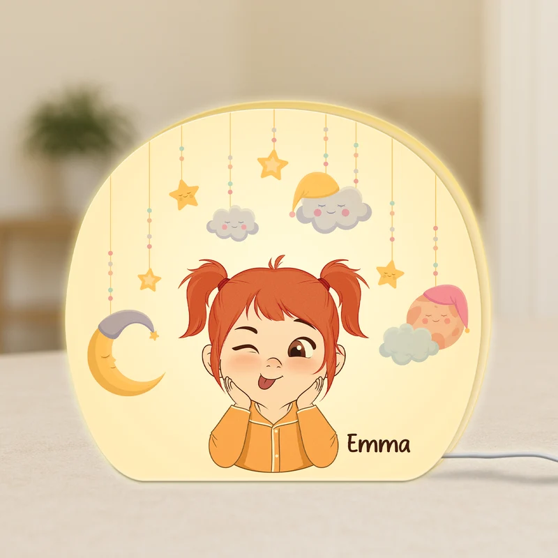 Kind Cartoon Mond Und Sterne - Personalisiertes Geschenk | Lightbox Kinder