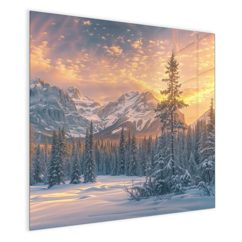Magnettafel - Winterwald vor Bergen