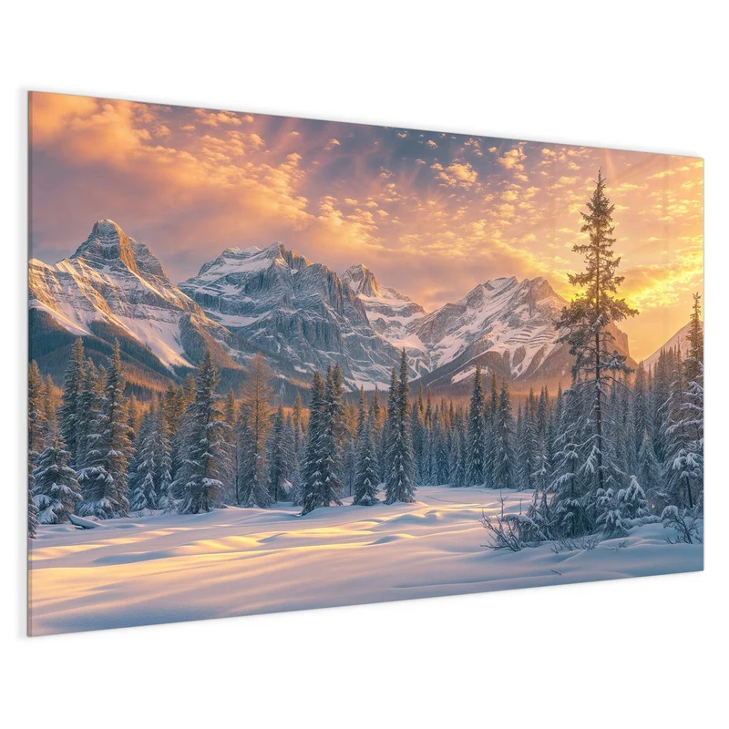 Magnettafel - Winterwald vor Bergen