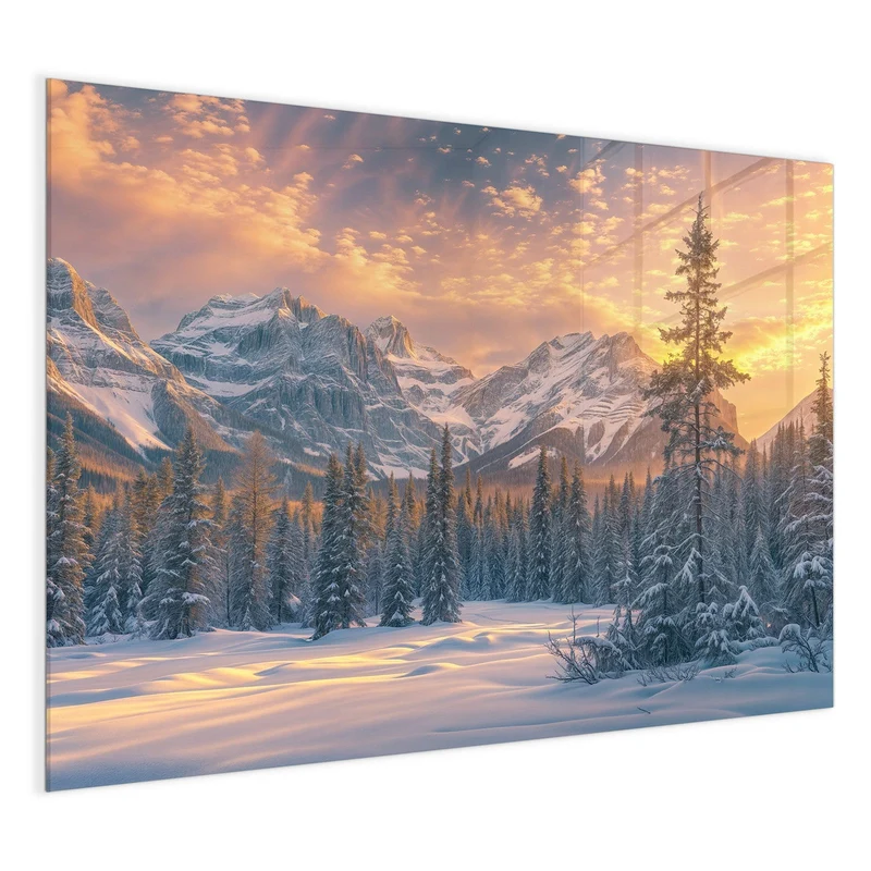Magnettafel - Winterwald vor Bergen