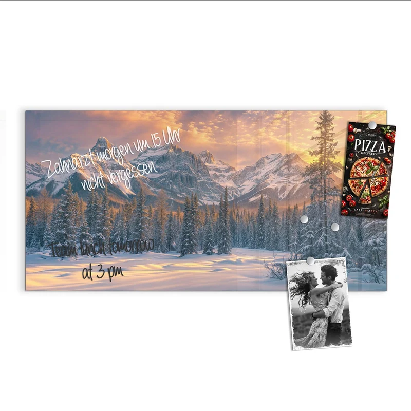Magnettafel - Winterwald vor Bergen