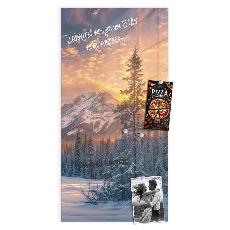 Magnettafel - Winterwald vor Bergen