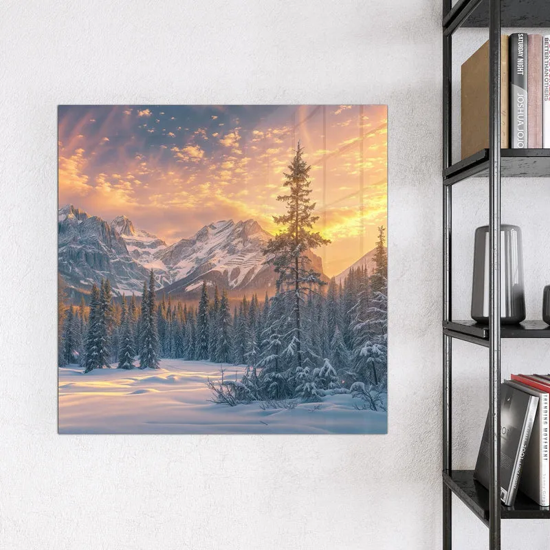 Magnettafel - Winterwald vor Bergen