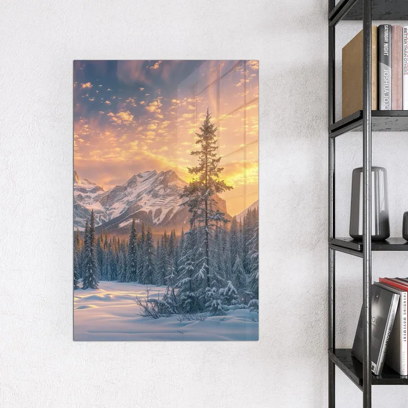 Magnettafel - Winterwald vor Bergen
